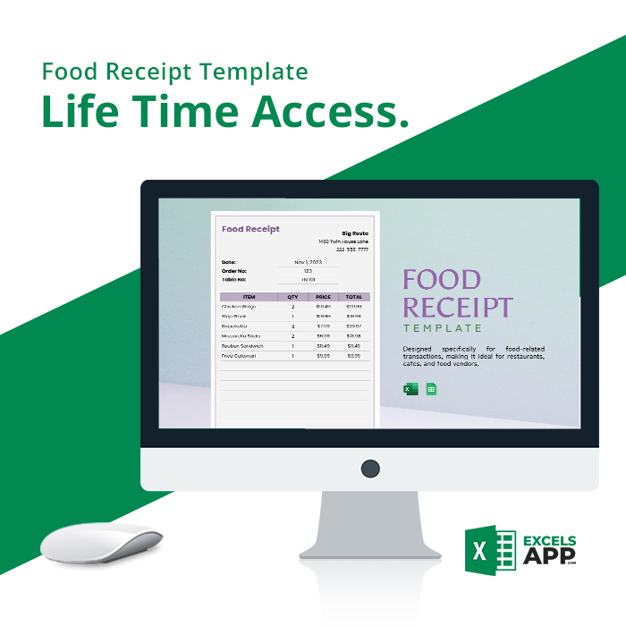 Food Receipt Template Excels App